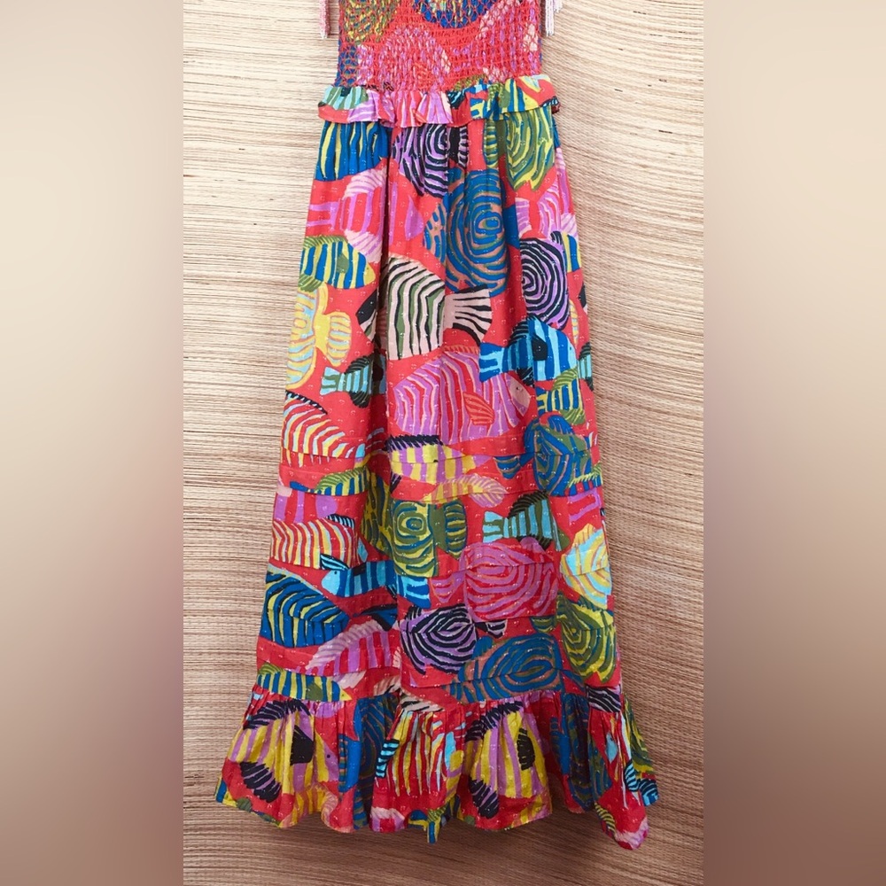 FARM RIO White Beaded Fishes Smocked Maxi Dress - Sea of Fish - Picture 7 of 11